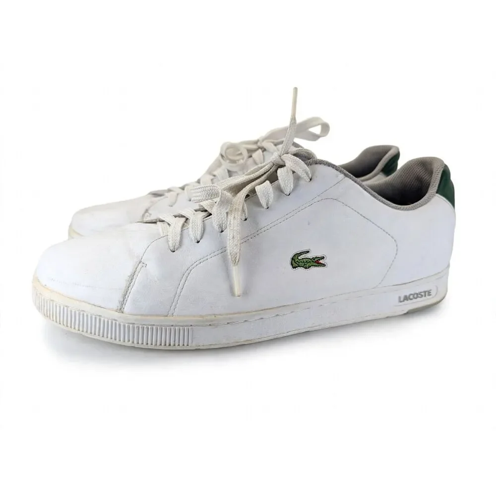 Lacoste Carnaby Evo Mens 15 White Leather Sneaker Green Croc Pre-Owned